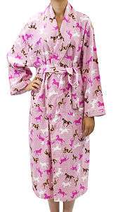 Leisureland Womens Cotton Flannel Novelty Fashion Robe Horse Print