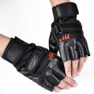 Black Genuine Leather Fingerless Gloves Weight Lifting Gym Driving 