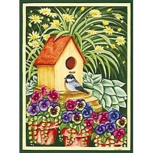  Chickadee w/ Birdhouse & Pansies Large Flag Quality Patio 