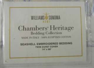 WILLIAMS SONOMA HOME SEASHELL EMBROIDERED BEDDING TWIN DUVET COVER NEW 