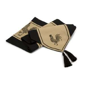   Elegant Black and Tan Rooster and Hen Table Runner 72