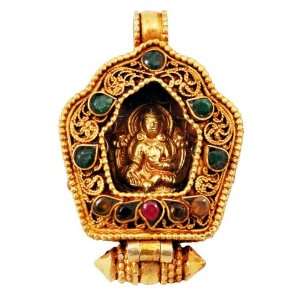  Sterling Silver Gold Plated Gemstone Buddha Statue Handmade Tibetan 