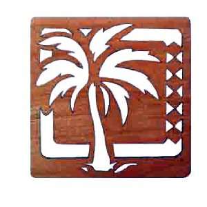   OF 2 PALM TREE LASER CUT WOOD TRIVETS   HAWAII DECOR