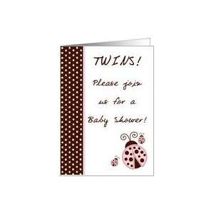 TWIN Girls Pink Lady Bug, Brown & Pink Polka dot Boarder Baby Shower 