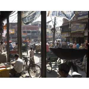 People and Vehicles in the Spice Market, Chandni Chowk Bazaar, Old 