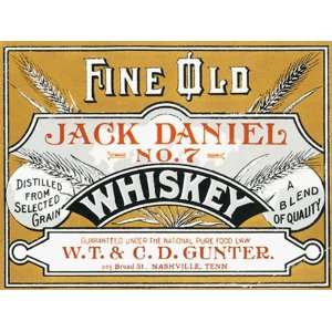 FINE OLD JACK DANIEL NO. 7 WHISKEY TENNESSEE USA CRATE LABEL CANVAS 